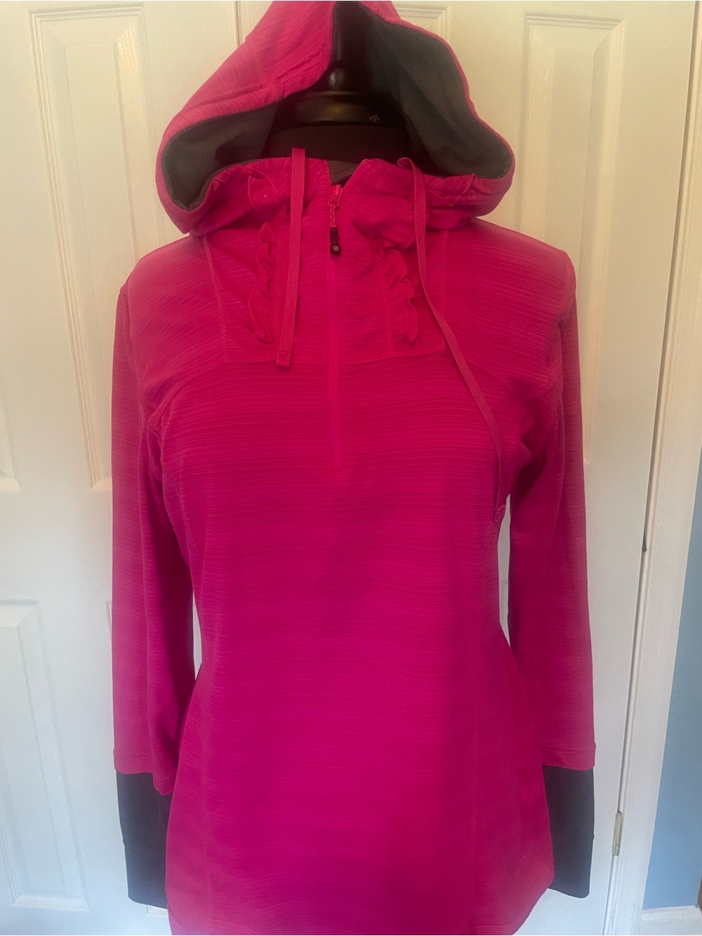 MPG Hooded Pullover Jacket - Bright Pink w Grey L